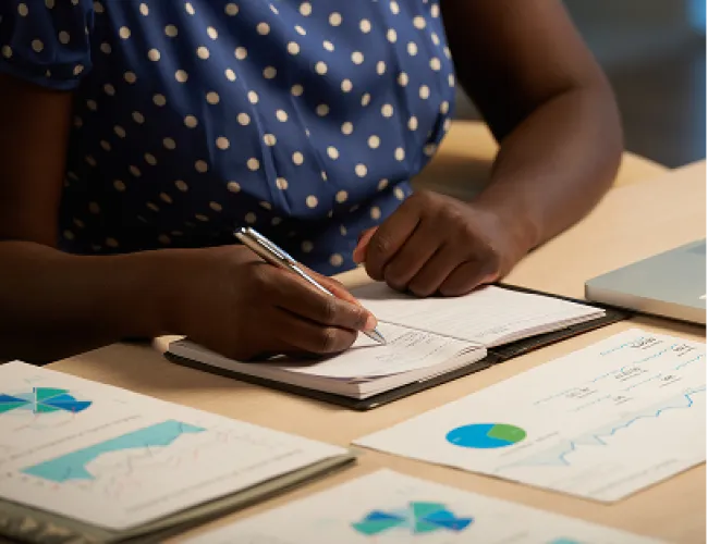 Person writing down in book